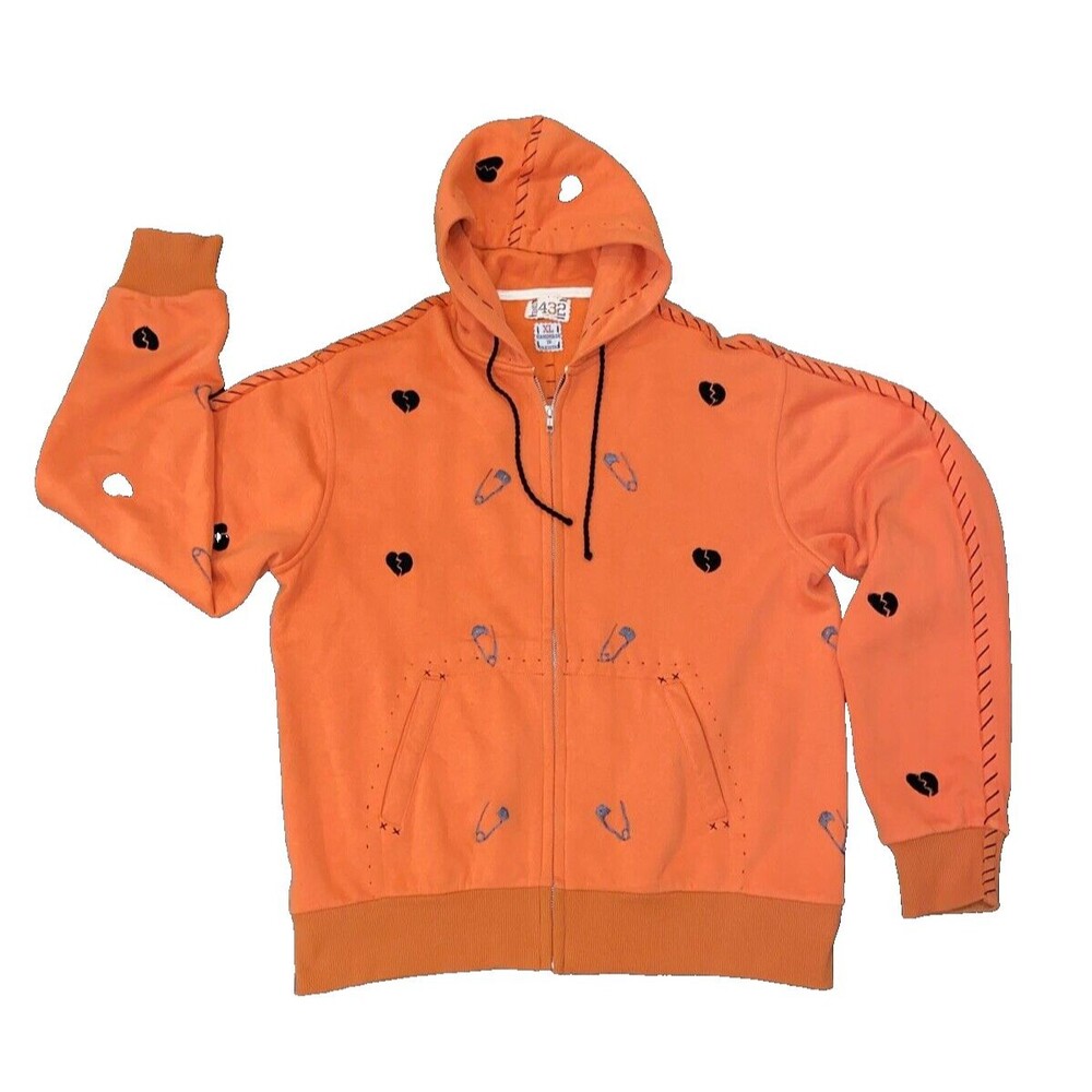 ONE 432 GOTHIC BLACKHEARTS & SAFETY PINS sweatshirt Orange Black Gray size XL